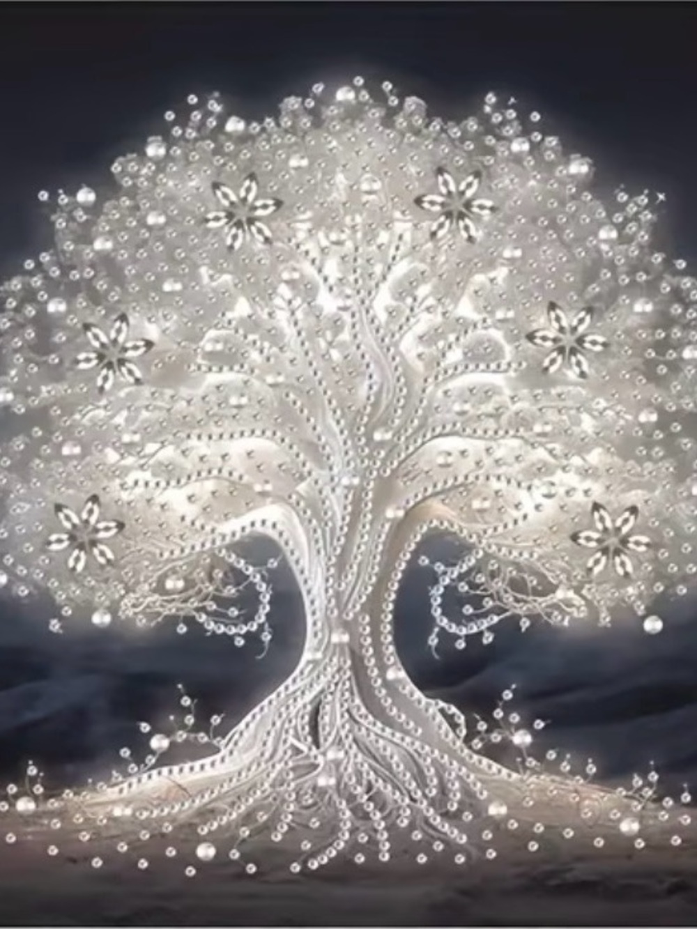 (198P) DIY Diamond painting kit Embellished Crystal Tree Wall Art - White/Silver